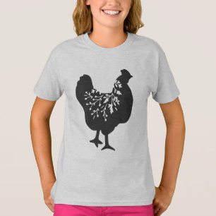 florales Huhn-Silhouette-Hühner T-Shirt