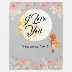 Florales "Ich liebe dich bis zum Mond & zurück" Aq Fleecedecke