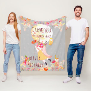 Florales "Ich liebe dich bis zum Mond & zurück" Aq Fleecedecke
