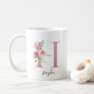 Florales Initial H Rosé Rosen Editierbarer Name Kaffeetasse