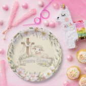 Florales Kreuz und Lamm | Frohe Ostern Pappteller (Party)