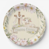 Florales Kreuz und Lamm | Frohe Ostern Pappteller (Vorderseite)