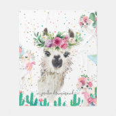 Florales Lama-Gesicht | Signatur-Monogramm-Fleece Fleecedecke (Vorderseite)