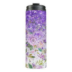 *~* Florales lila Glitterrosenmuster Mädchenhaft Thermosbecher
