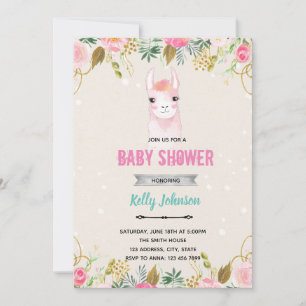 Florales Llama-Baby-Shower-Geburtstag Einladung