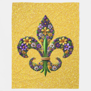 Florales Mardi Gras fleur de lis Fleecedecke