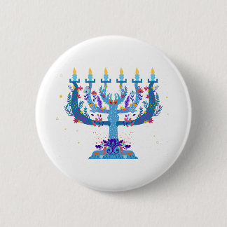 florales Menora Chanukka Button