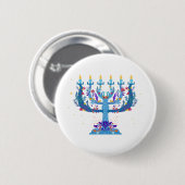 florales Menora Chanukka Button (Vorne & Hinten)