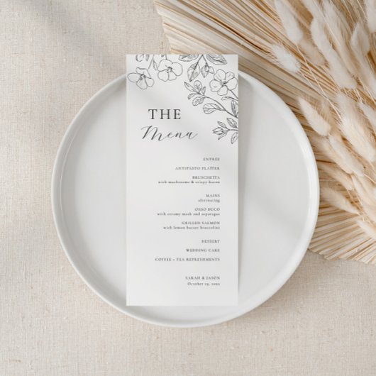 Florales minimalistisches Hochzeitsmenü Menükarte