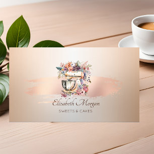 Florales Mixer Rose Gold Pinselstrich Bäckerei Visitenkarte