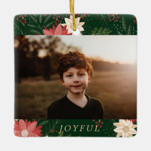 florales modernes Kinder fröhliche Weihnachtsfoto Keramikornament