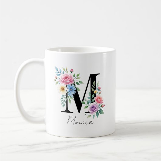 Florales Monogramm – Buchstabe M Kaffeetasse (Links)