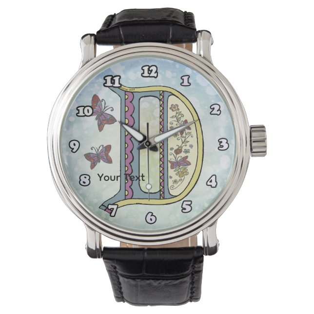 florales Monogramm D Armbanduhr (Vorderseite)