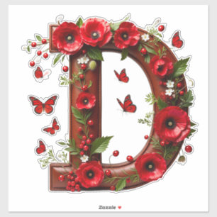 🌺 Florales Monogramm D Personalisierte Namensgesc Aufkleber