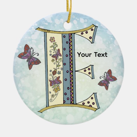 florales Monogramm E Keramik Ornament (Vorne)