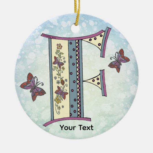 florales Monogramm F Keramik Ornament (Vorne)