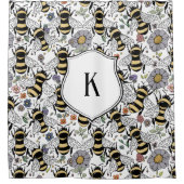 Florales Monogramm Hummel Duschvorhang (Vorderseite)