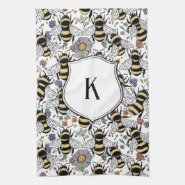 Florales Monogramm Hummel Geschirrtuch