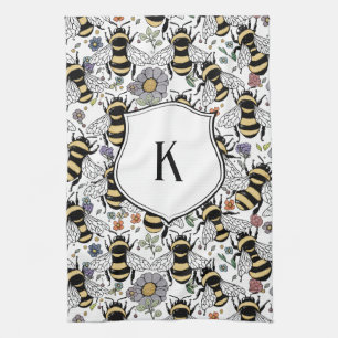 Florales Monogramm Hummel Geschirrtuch