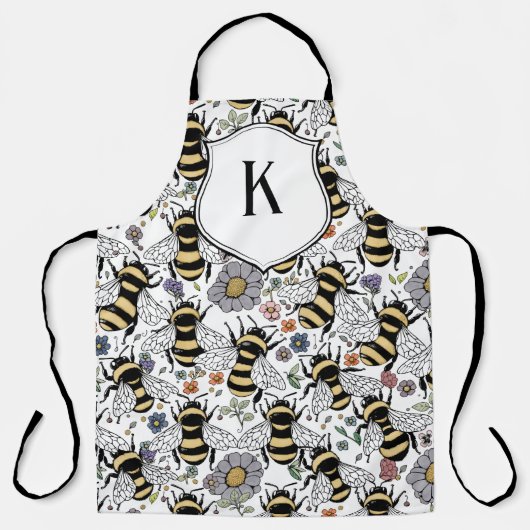Florales Monogramm Hummel Schürze (Vorderseite)
