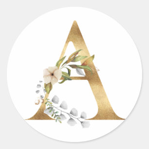 Florales Monogramm in Gold Runder Aufkleber