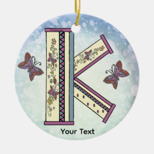 florales Monogramm K Keramik Ornament