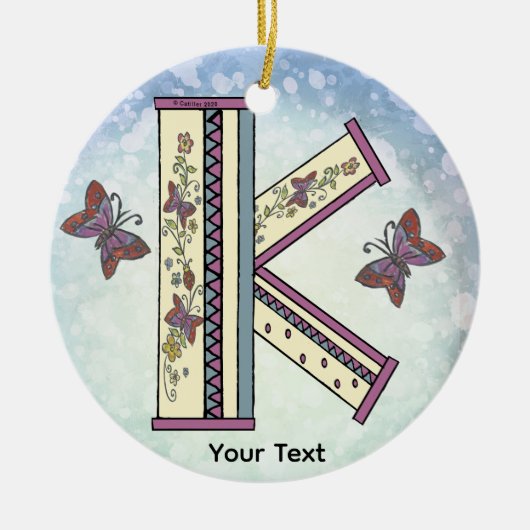 florales Monogramm K Keramik Ornament (Vorne)