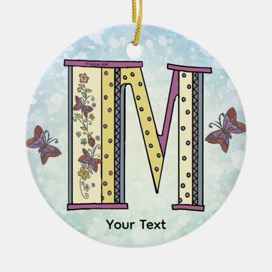 florales Monogramm M Keramik Ornament (Vorne)