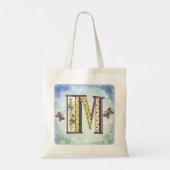 florales Monogramm M Tragetasche (Rückseite)