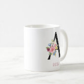 Florales Monogramm Name A schwarze Polka-Punkte Kaffeetasse (VorderseiteRechts)