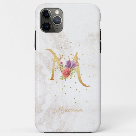 Florales Monogramm Namensinitiale M Buchstabe pers Case-Mate iPhone Hülle (Rückseite)