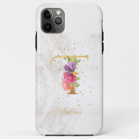 Florales Monogramm Namensinitiale T Buchstabe pers Case-Mate iPhone Hülle (Rückseite)