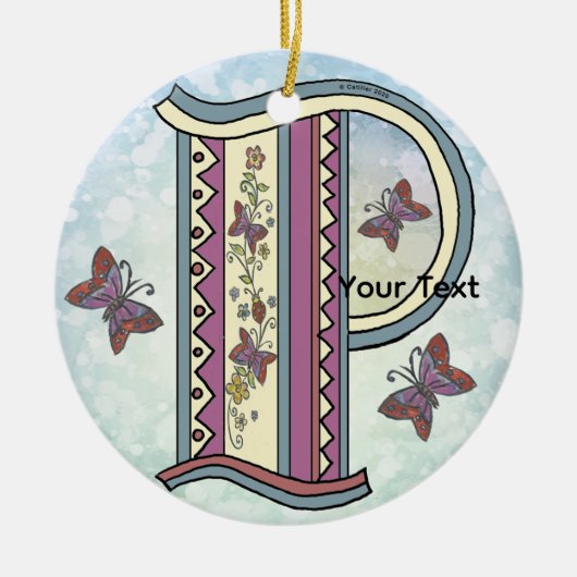 florales Monogramm P Keramik Ornament (Vorne)