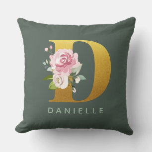 Florales Monogramm personalisierter falscher Goldb Kissen