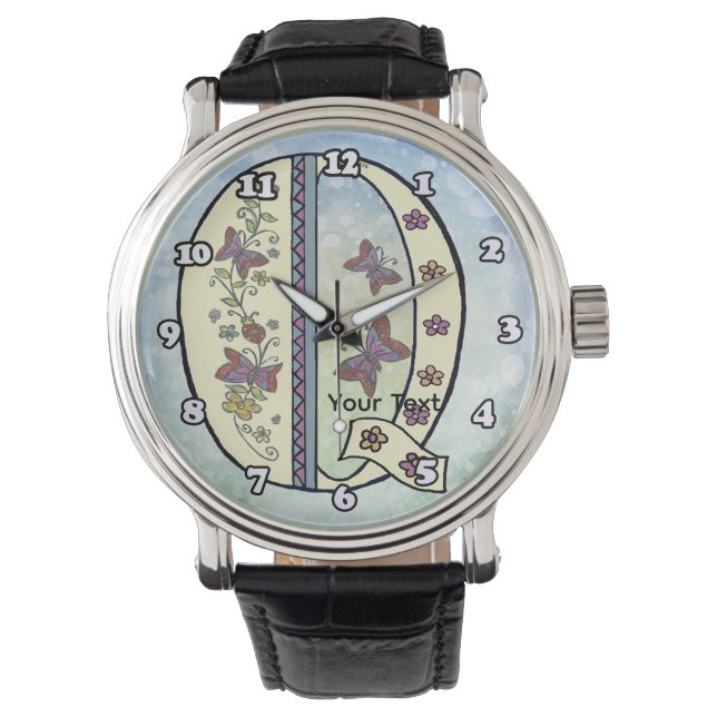 florales Monogramm Q Armbanduhr (Vorderseite)