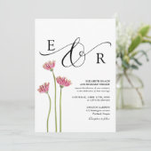 Florales Monogramm QR-Code Schwarz-Weiß-Hochzeit Einladung (Stehend Vorderseite)