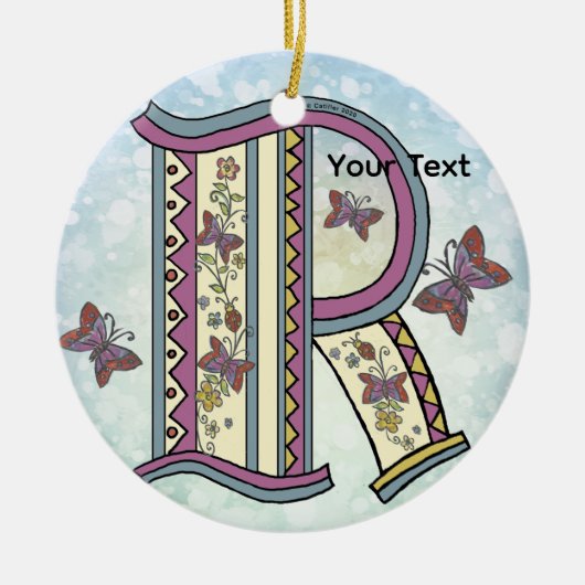 florales Monogramm R Keramik Ornament (Vorne)