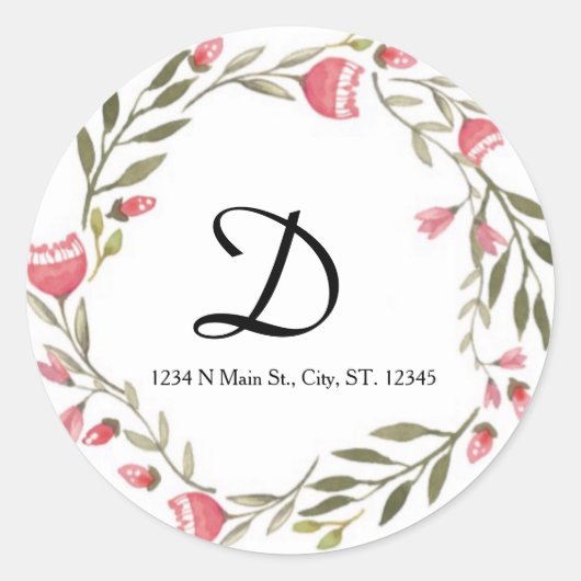 Florales Monogramm Runder Aufkleber (Vorderseite)