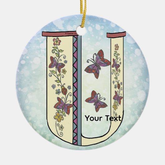 florales Monogramm U Keramik Ornament (Vorne)