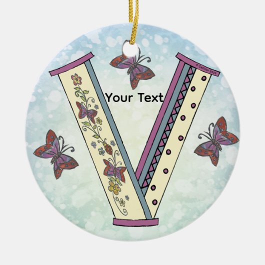 florales Monogramm V Keramik Ornament (Vorne)