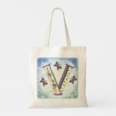 florales Monogramm V Tragetasche (Rückseite)