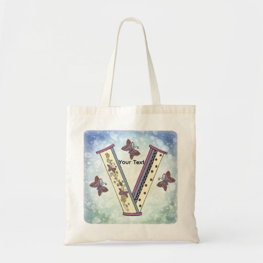 florales Monogramm V Tragetasche (Vorne)
