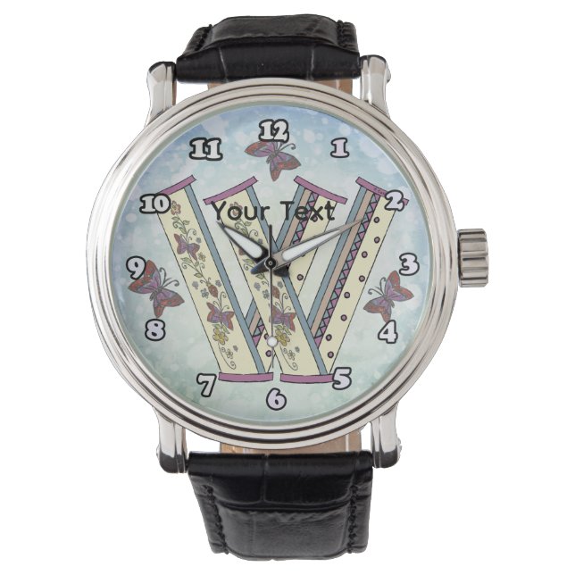 florales Monogramm W Armbanduhr (Vorderseite)