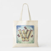 florales Monogramm W Tragetasche (Rückseite)