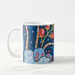 florales nahtloses Muster mit exotischen Blumen un Kaffeetasse