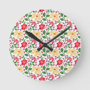 Florales nahtloses Muster Wasserfarben-Blumenwie Runde Wanduhr