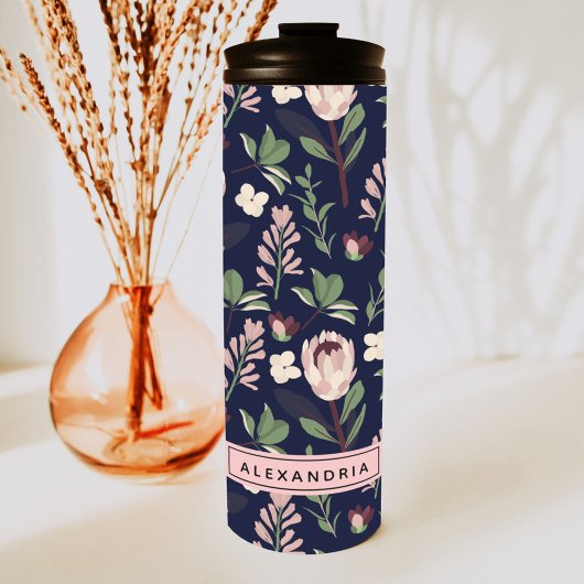 Florales Navy Monogramm Thermosbecher