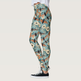 Florales Patchwork Halloween-Fledermäuse & Blumen Leggings