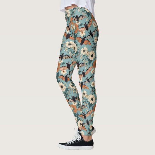 Florales Patchwork Halloween-Fledermäuse & Blumen Leggings (Links)