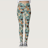 Florales Patchwork Halloween-Fledermäuse & Blumen Leggings (Vorderseite)
